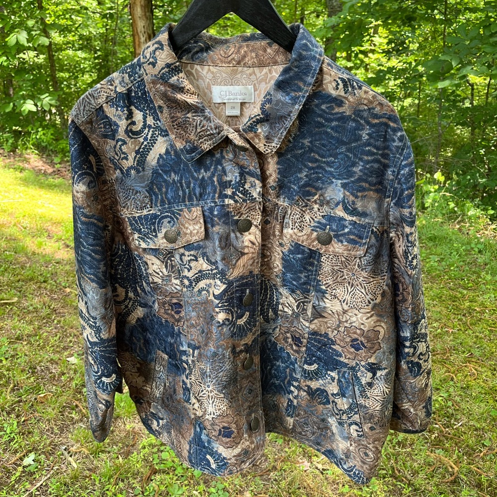 CJ Banks, 2X, blue and tan jacket